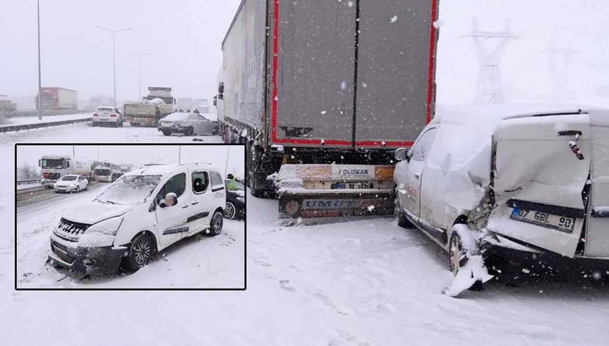 TEM'de kar kazası: Onlarca araç birbirine girdi